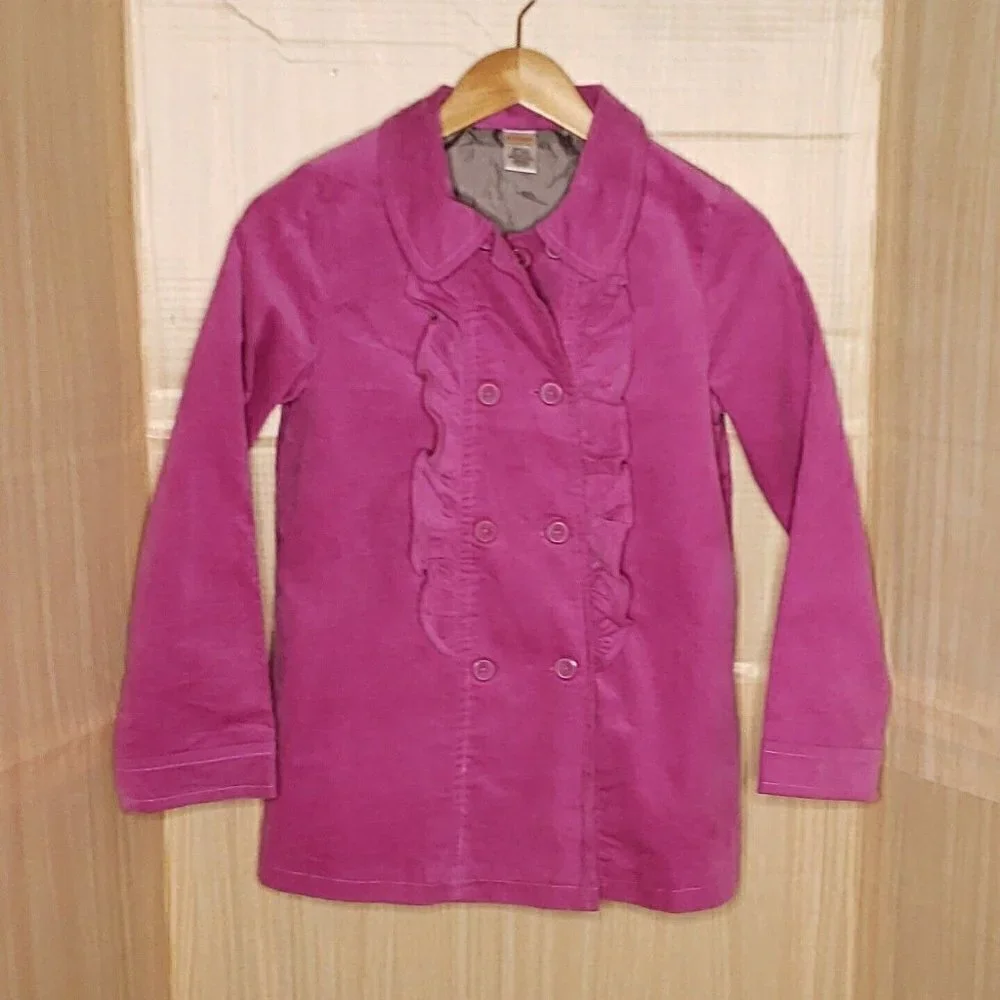 Gymboree Girls Pink Velour Coat With Ruffle Detail Large